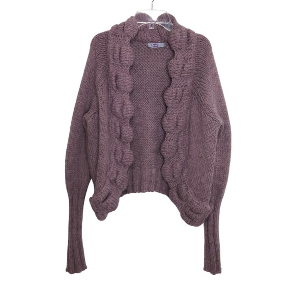 LINK DONNA Alpaca Wool Blend Made Italy Maroon Knit Cardigan M Check Measurement